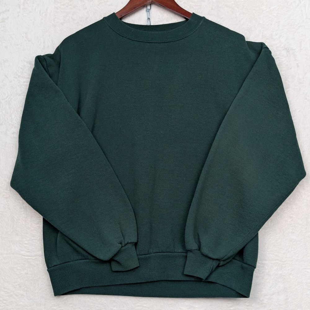 VTG Jerzees Sweatshirt Men's L Dark Green Blank NuBlend Minimalist USA 50/50 90s